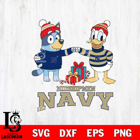 Navy Midshipmen Bluey With Donald Duck Christmas File Cut, NCAA SVG DXF EPS PNG FILE, Digital Download,Instant Download, Silhouette