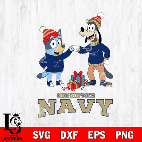 Navy Midshipmen Bluey With Goofy Christmas File Cut, NCAA SVG DXF EPS PNG FILE, Digital Download,Instant Download, Silhouette