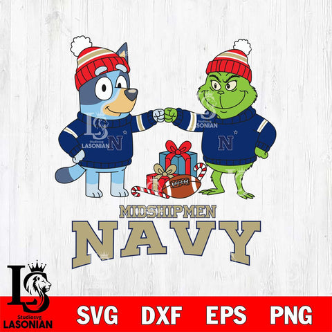 Navy Midshipmen Bluey With Grinch Christmas File Cut, NCAA SVG DXF EPS PNG FILE, Digital Download,Instant Download, Silhouette