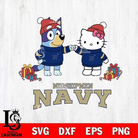 Navy Midshipmen Bluey With Hello kitty Christmas File Cut, NCAA SVG DXF EPS PNG FILE, Digital Download,Instant Download, Silhouette