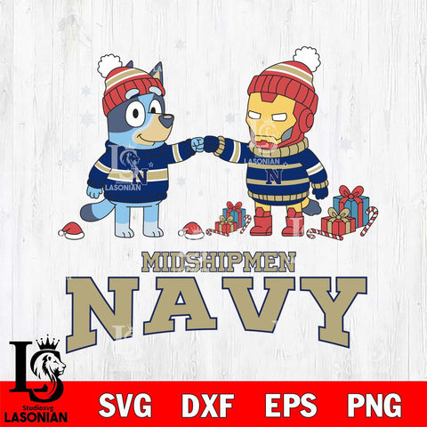 Navy Midshipmen Bluey With Iron man Christmas File Cut, NCAA SVG DXF EPS PNG FILE, Digital Download,Instant Download, Silhouette