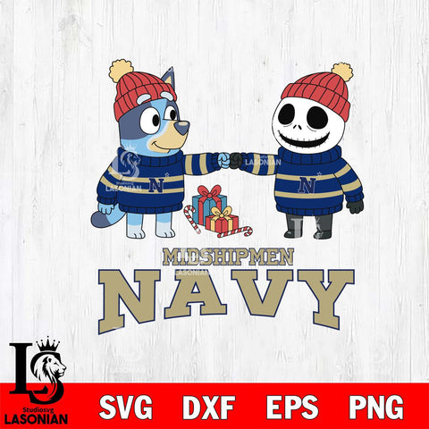 Navy Midshipmen Bluey With Jack Skellington Christmas File Cut, NCAA SVG DXF EPS PNG FILE, Digital Download,Instant Download, Silhouette