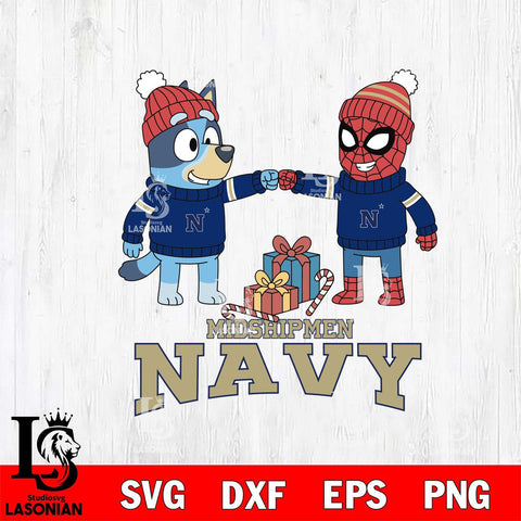 Navy Midshipmen Bluey With Spider man Christmas File Cut, NCAA SVG DXF EPS PNG FILE, Digital Download,Instant Download, Silhouette