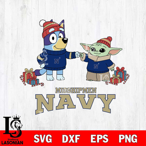 Navy Midshipmen Bluey With Yoda Christmas File Cut, NCAA SVG DXF EPS PNG FILE, Digital Download,Instant Download, Silhouette
