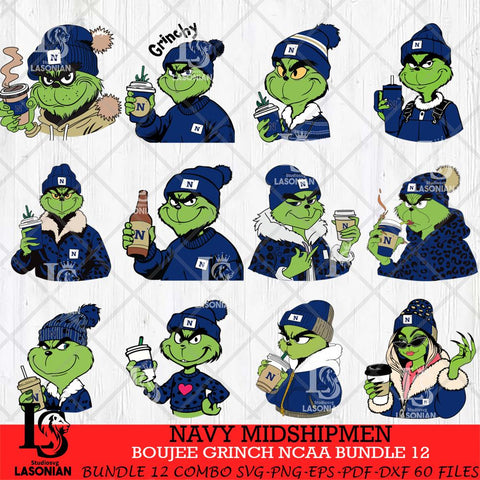 Navy Midshipmen Boujee Grinch NCAA Bundle 12 SVG Eps Dxf Png File, Digital Download, Instant Download
