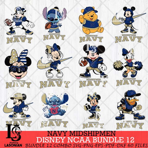Navy Midshipmen Disney NCAA Bundle Svg PNG 12 Svg Eps Dxf Png File, Digital Download