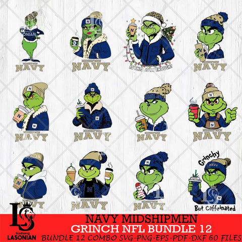 Navy Midshipmen Grinch NCAA Bundle 12 SVG Eps Dxf Png File, Digital Download, Instant Download