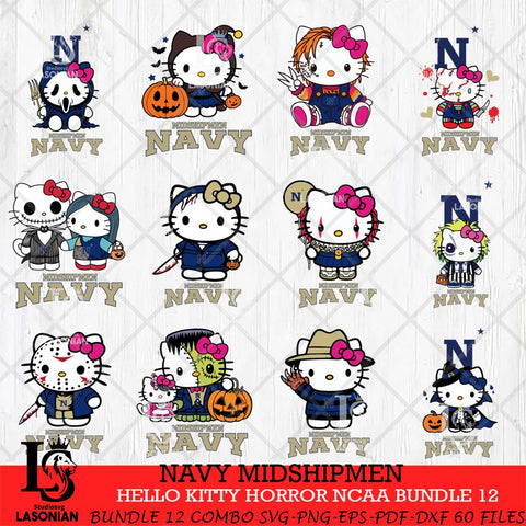 Navy Midshipmen Hello Kitty Horror NCAA Bundle 12 SVG Svg Eps Dxf Png File, Digital Download