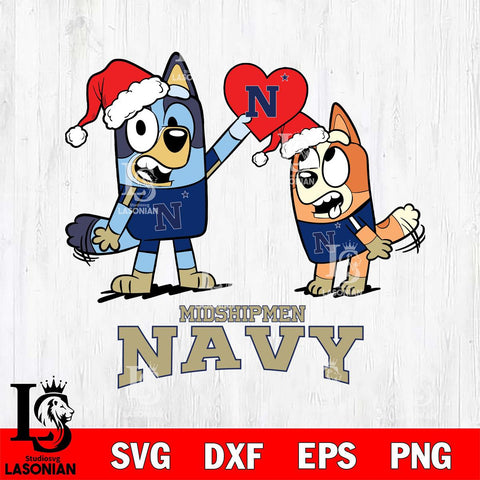 Navy Midshipmen Love Bluey Christmas Svg Eps Dxf Png File, Digital Download