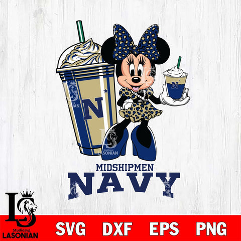 Navy Midshipmen Minnie Mouse Fan And Coffee Svg Eps Dxf Png File, Digital Download, Instant Download