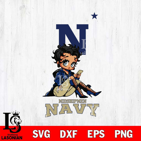 Navy Midshipmen Style Black Fan Girl Betty Boop, Svg Eps Dxf Png File, Digital Download