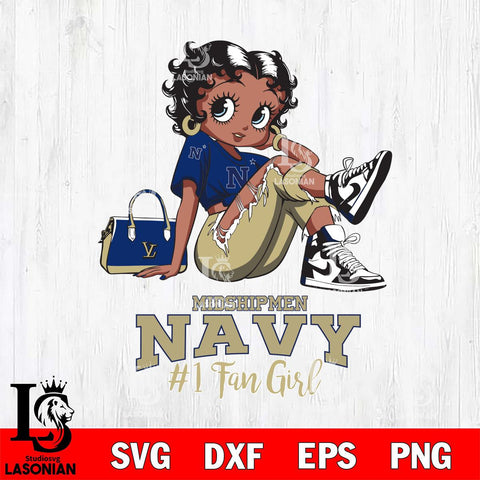Navy Midshipmen #1 Black Fan Girl Betty Boop, Svg Eps Dxf Png File, Digital Download
