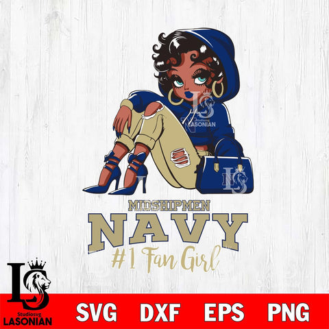 Navy Midshipmen #1 beauty Black Fan Girl, Svg Eps Dxf Png File, Digital Download