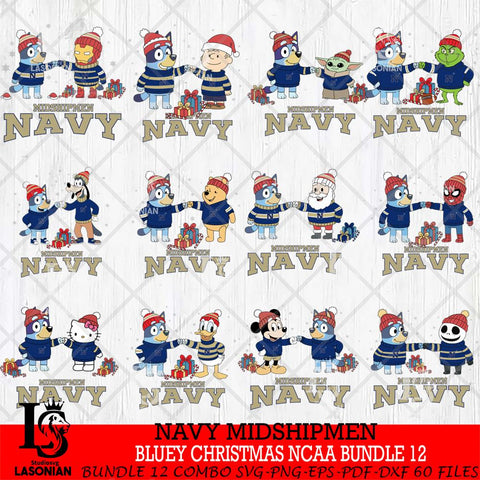 Navy Midshipmen  Bluey friends christmas NCAA Bundle File Cut,Bundle NCAA SVG DXF EPS PNG FILE, Digital Download,Instant Download, Silhouette