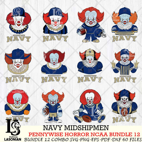 Navy Midshipmen  Pennywise Horror NCAA Bundle 12 SVG Svg Eps Dxf Png File, Digital Download