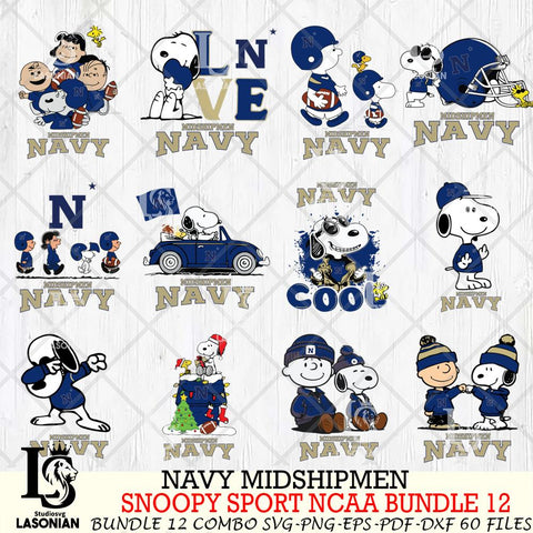 Navy Midshipmen  Snoopy NCAA Bundle 12 SVG Svg Eps Dxf Png File, Digital Download