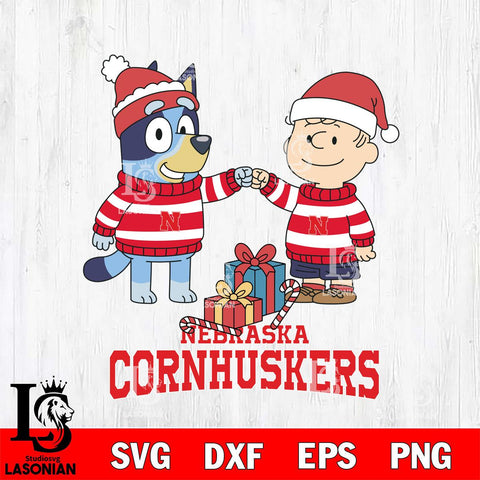 Nebraska Cornhuskers Bluey With Charlie Brown Christmas File Cut, NCAA SVG DXF EPS PNG FILE, Digital Download,Instant Download, Silhouette