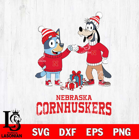 Nebraska Cornhuskers Bluey With Goofy Christmas File Cut, NCAA SVG DXF EPS PNG FILE, Digital Download,Instant Download, Silhouette