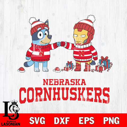 Nebraska Cornhuskers Bluey With Iron man Christmas File Cut, NCAA SVG DXF EPS PNG FILE, Digital Download,Instant Download, Silhouette
