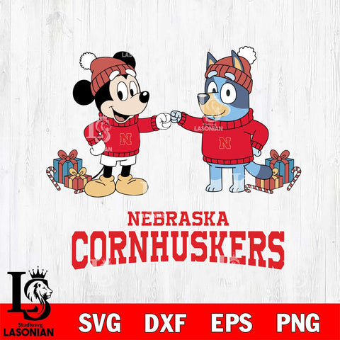 Nebraska Cornhuskers Bluey With Mickey Christmas File Cut, NCAA SVG DXF EPS PNG FILE, Digital Download,Instant Download, Silhouette