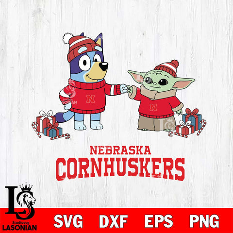 Nebraska Cornhuskers Bluey With Yoda Christmas File Cut, NCAA SVG DXF EPS PNG FILE, Digital Download,Instant Download, Silhouette