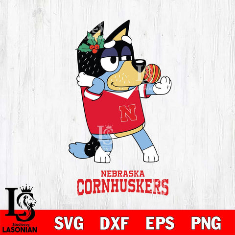 Nebraska Cornhuskers Christmas Bluey Bandit Heeler Cut Files,Bluey Cricut,Christmas Svg , Bluey svg , Digital Download, dxf eps png pdf file