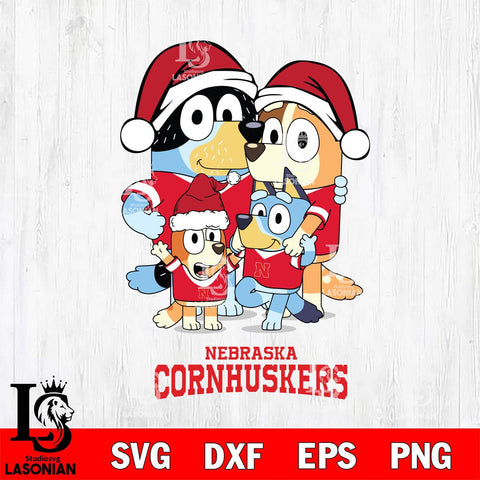 Nebraska Cornhuskers Christmas Bluey Family Sport Cut Files,Bluey Cricut,Christmas Svg , Bluey svg , Digital Download, dxf eps png pdf file