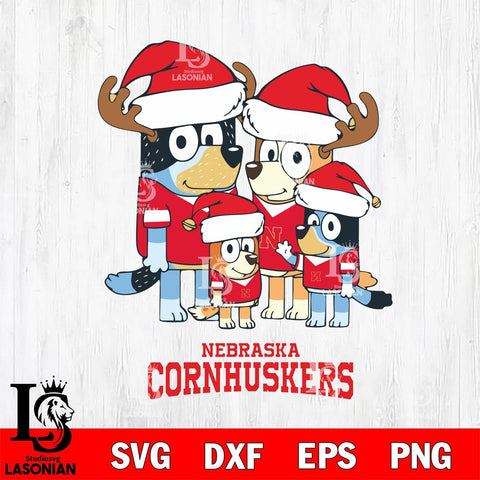 Nebraska Cornhuskers Christmas Bluey Santa Family Cut Files,Bluey Cricut,Christmas Svg , Bluey svg , Digital Download, dxf eps png pdf file