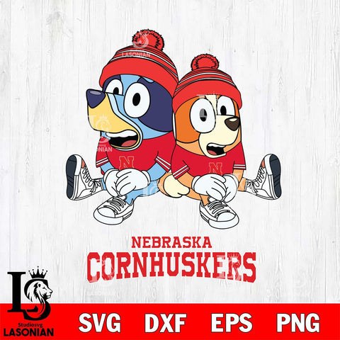 Nebraska Cornhuskers Christmas Bluey & Bingo Sit Cut Files,Bluey Cricut,Christmas Svg , Bluey svg , Digital Download, dxf eps png pdf file