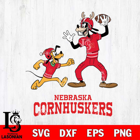 Nebraska Cornhuskers Goofy & Pluto Football Cricut,Christmas SVG DXF EPS PNG FILE, NCAA Digital Download,Instant Download, Silhouette
