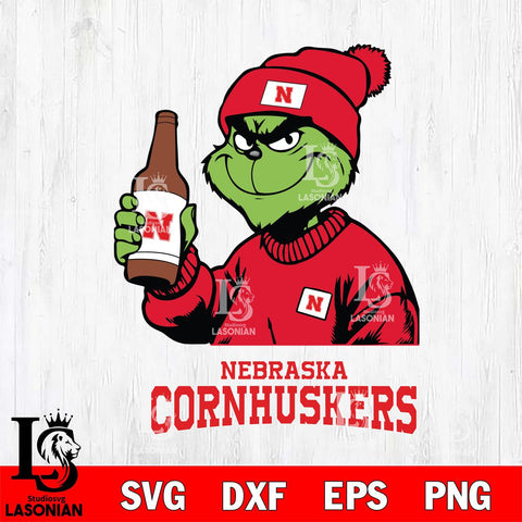 Nebraska Cornhuskers Grinch Drinking Beer Christmas Cut Files Cricut, Svg Dxf Eps Png file, Digital download , Silhouette
