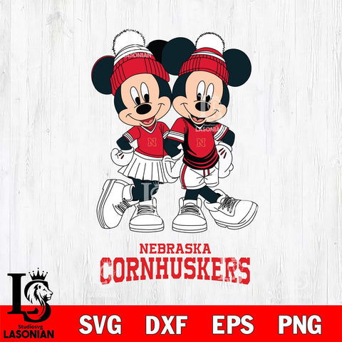 Nebraska Cornhuskers Mickey And Minnie Mouse Football Svg Eps Dxf Png File, NCAA svg , File Cut , Digital Download , Instant Download, Cut Svg Files