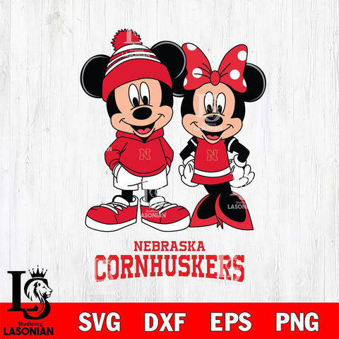 Nebraska Cornhuskers Mickey Minnie Mouse Cute Football Svg Eps Dxf Png File, NCAA svg , File Cut , Digital Download , Instant Download, Cut Svg Files