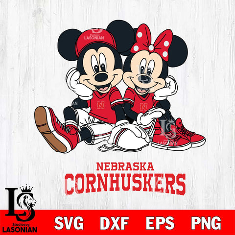 Nebraska Cornhuskers Mickey Minnie Mouse Football Sit Svg Eps Dxf Png File, NCAA svg , File Cut , Digital Download , Instant Download, Cut Svg Files