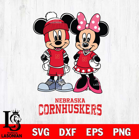 Nebraska Cornhuskers Mickey Minnie Mouse Pink Svg Eps Dxf Png File, NCAA svg , File Cut , Digital Download , Instant Download, Cut Svg Files