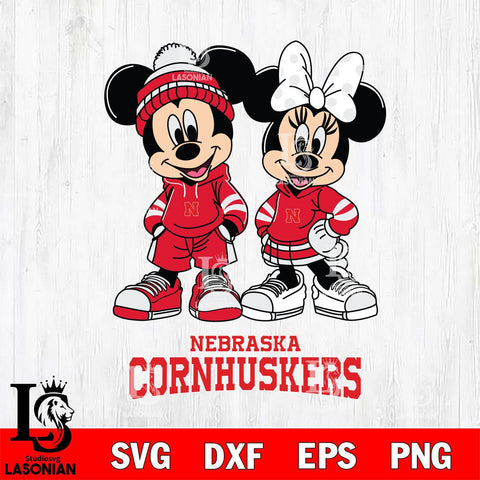 Nebraska Cornhuskers Mickey Minnie Rugby Hoodie Svg Eps Dxf Png File, NCAA svg , File Cut , Digital Download , Instant Download, Cut Svg Files