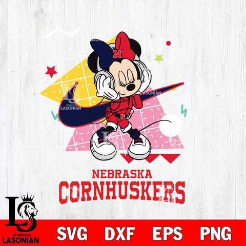 Nebraska Cornhuskers Minnie Mouse Dancing SVG DXF EPS PNG FILE, NCAA File Cut,Digital Download,Instant Download