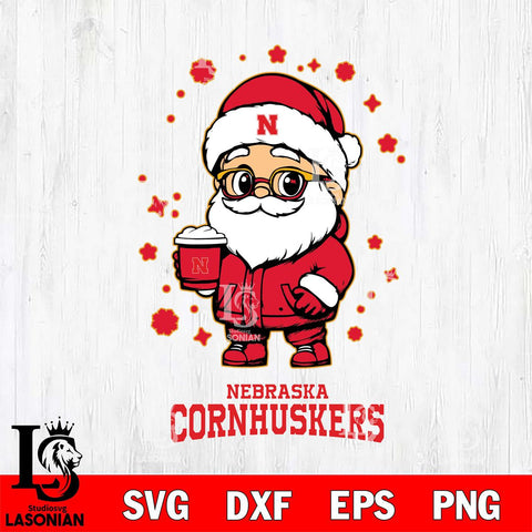 Nebraska Cornhuskers Santa Claus Coffe Svg dxf eps png pdf file,NCAA svg,Digital Download,Cricut file