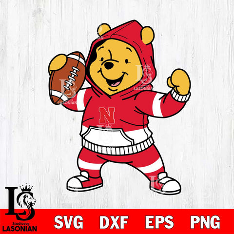 Nebraska Cornhuskers Winnie The Pooh Disney Football Christmas File Cut, NCAA SVG DXF EPS PNG FILE, Digital Download , Criucut , Silhouette