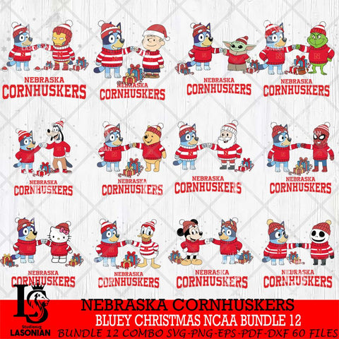 Nebraska Cornhuskers  Bluey friends christmas NCAA Bundle File Cut,Bundle NCAA SVG DXF EPS PNG FILE, Digital Download,Instant Download, Silhouette