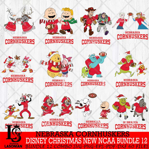 Nebraska Cornhuskers  Disney Christmas New NCAA Bundle 12 Cricut,Christmas SVG DXF EPS PNG FILE, BUNDLE NCAA Digital Download,Instant Download, Silhouette