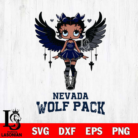 Nevada Wolf Pack Anglel Black Fan Girl Betty Boop, Svg Eps Dxf Png File, Digital Download