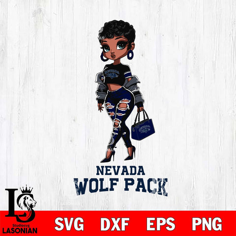Nevada Wolf Pack Beautiful Black Fan Girl, Svg Eps Dxf Png File, Digital Download