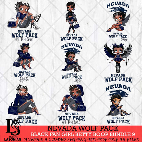 Nevada Wolf Pack Black Fan Girl Betty Boop Bundle 9, Svg Eps Dxf Png File, Digital Download