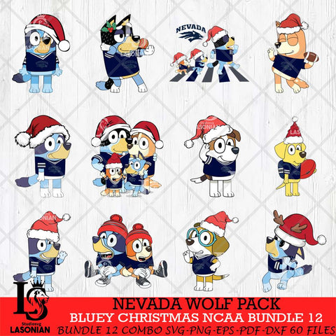 Nevada Wolf Pack Bluey Christmas NCAA Bundle 12 SVG Eps Dxf Png File, Digital Download, Instant Download