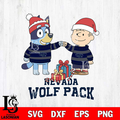 Nevada Wolf Pack Bluey With Charlie Brown Christmas File Cut, NCAA SVG DXF EPS PNG FILE, Digital Download,Instant Download, Silhouette