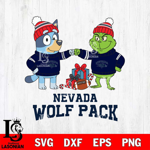 Nevada Wolf Pack Bluey With Grinch Christmas File Cut, NCAA SVG DXF EPS PNG FILE, Digital Download,Instant Download, Silhouette
