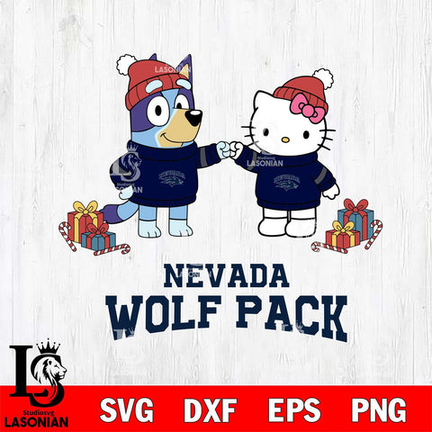 Nevada Wolf Pack Bluey With Hello kitty Christmas File Cut, NCAA SVG DXF EPS PNG FILE, Digital Download,Instant Download, Silhouette