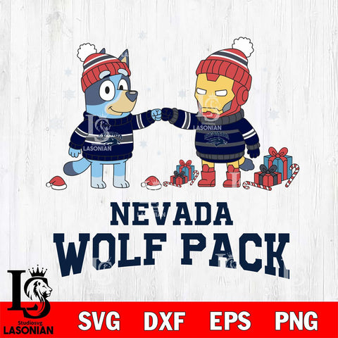 Nevada Wolf Pack Bluey With Iron man Christmas File Cut, NCAA SVG DXF EPS PNG FILE, Digital Download,Instant Download, Silhouette