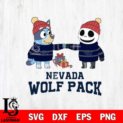 Nevada Wolf Pack Bluey With Jack Skellington Christmas File Cut, NCAA SVG DXF EPS PNG FILE, Digital Download,Instant Download, Silhouette